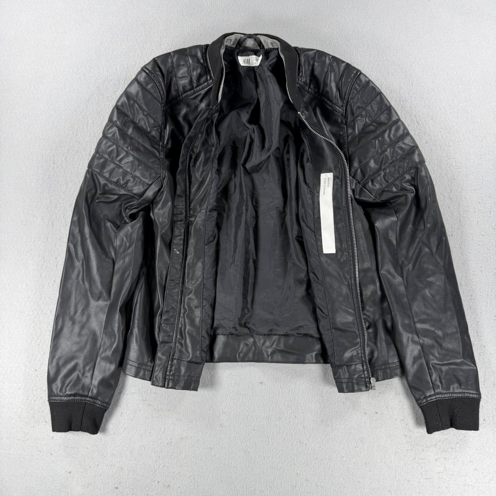 Zara Kids Black Faux Leather Biker Jacket Quilted Moto Grateful Dead Pins 11-12